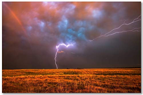 Снимка буря Принт (без рамка) Изображение на мълния, падаща с грозового на небето при залез слънце в Оклахома Буря Стенно изкуство Естествен декор от 4x6 до 40x60