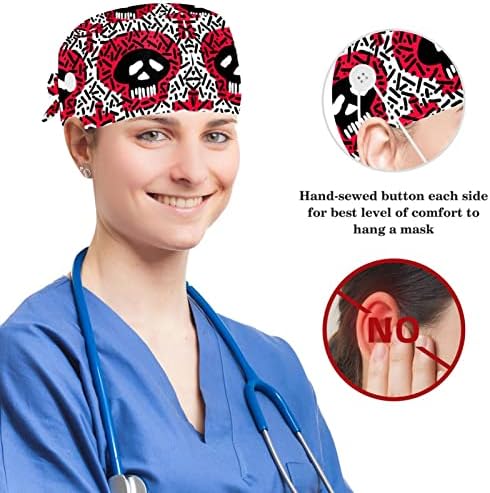 Дамски шапки, работни yoyoAmoy Skulls с Бутони и тренировъчната лента, Регулируем хирургична шапчица