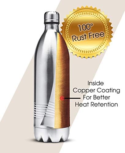 Термостиль Duo Deluxe Изолирано бутилка за вода с двойни стени от неръждаема стомана 18/8 за топла и студена вода (от Неръждаема стомана, 34 грама (за 1000 мл))