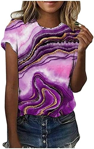 Модна Тениска за Жени, Цветни Тениски с равен брой гласове-Боя, Тениски с Кръгло деколте и Къс Ръкав, Потници 2023, Летни Ежедневни Блузи