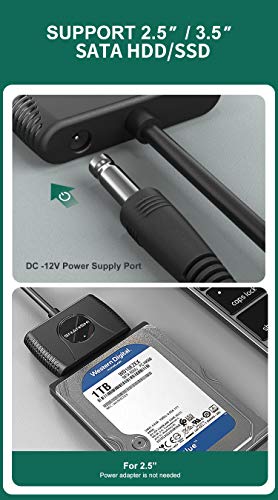Адаптер SNANSHI SATA към USB 3.0 Адаптер USB към SATA с храна за 3,5/2,5 инчов твърд диск/SSD с адаптер за захранване 12V /2A