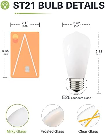 Електрическата крушка на Едисон LUMILECT Dimmable Млечния ST64 мощност от 25 W, еквивалент на Мек бял 3000 До, Led Невидима лампа с нажежаема Жичка със стандартна база E26, Матов led крушка на Едисон е с мощност от