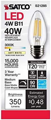 Satco S21285/06 4-Ваттные led лампи E26, 3000 К, живот 15000 часа, С регулируема яркост, 6 бр.