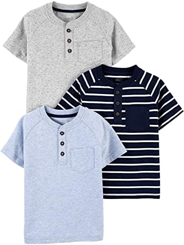 Тениска Henley с къси ръкави и джоб Simple Joys by Carter's, за бебета, деца и момчета, опаковки от 3