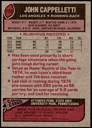 1977 Topps 108 Джон Каппеллетти Лос Анджелис Рэмс (Футболна карта) в Ню Йорк Рэмс Пен Св.