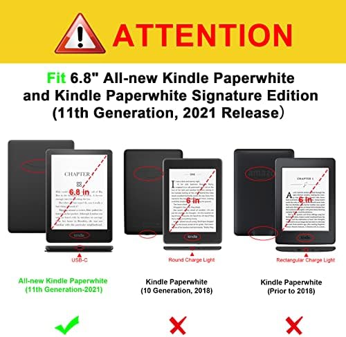 Калъф Fintie за 6,8 Kindle Paperwhite (11-то поколение-2021) и Kindle Paperwhite Signature Edition - Кафяв капак-поставка с каишка за ръка + Противоударная на кутията в стил цъфтеж книги, автоматичен режим на заспиване