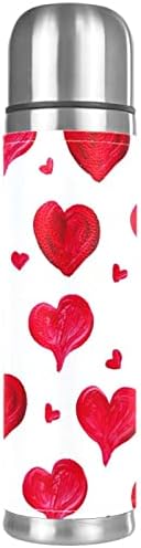 Термос от Неръждаема Стомана с вакуумна Изолация Love Red Heart Pattern 16 унции, Множество Запечатани Бутилка за вода, без BPA с покритие, запазва топлината или студа