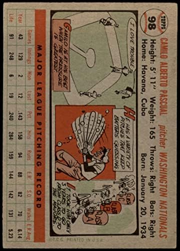 1956 Topps 98 Камило Паскуал Вашингтон Сенатърс (Бейзболна картичка) ДОБРИ сенатори