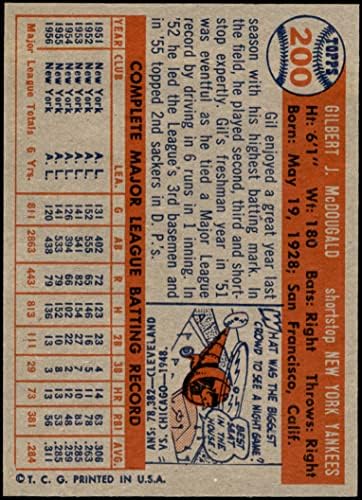 1957 Topps 200 Гил МаКдугалд Ню Йорк Янкис (Бейзболна картичка) NM / MT + Янкис