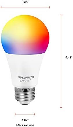 Умна крушка Sylvania, окото led крушка Bluetooth, Съвместима с Alexa и Google Home, A19, което е равно на 60 W, E26, пълноцветен RGBW с регулируем бял цвят - 4 бр. [модел 2022 г.]