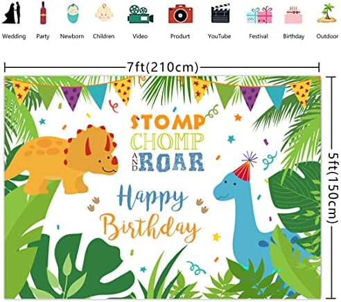 Lofaris 7x5ft Динозавър Фон честит Рожден Ден на Карикатура на Динозаврите Тема за Партито по случай рождения Ден на Децата Бебето е Новородено Дете на Рожден Ден Фон за Момчета Момичета Тропически Джунгли Банер Украса