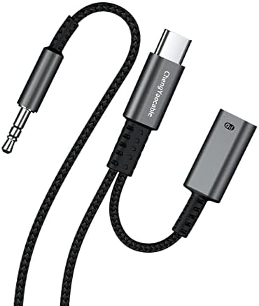 Кабел от USB Aux C до 3,5 мм за кола с 4-метрова зареждане, Адаптер и зарядно устройство 2-в-1 USB-C за да се свържете аудиоразъема слушалки, ключ aux кабел Type C за стерео, динамиката на Samsung Galaxy S23 S21 S22