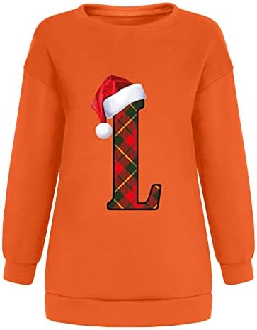 Дамски Коледна Hoody Santa Hat & L, Риза с принтом, Пуловер с дълги ръкави и Занижени Рамо, Ретро Пуловер с кръгло деколте, Върхове