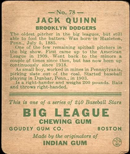 1933 Гуди # 78 Джак Куин Бруклин Доджърс (Бейзбол карта) ДОБРИ Доджърс