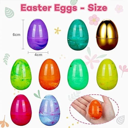 GIMMYFIVE 100 бр. Великденски яйца, комплект включва: 1 златно яйце, празни Мраморни Пластмасови Великденски яйца на Едро за пълнене на великденски кошници, Специални Предложения за плънката, лов на великденски яйца,