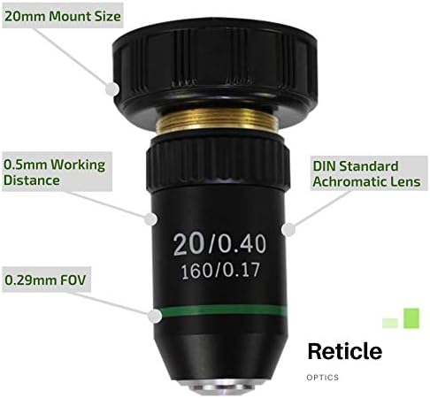 Окото оптика 20X Обектив за микроскоп | Стандарт DIN 160/.17 | Интерфейс 20,2 мм | Обектив с професионално качество за Композитни Биологични микроскопи