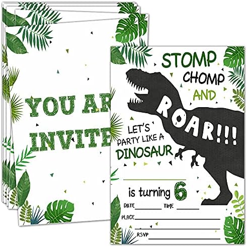 Покани за парти в чест на 6-ти рожден ден ukebobo в пликове, Покани на парти в чест на рождения Ден на Динозавъра, Украса за парти в чест на Динозавър – 20 Картички за пликове (bwl-06)
