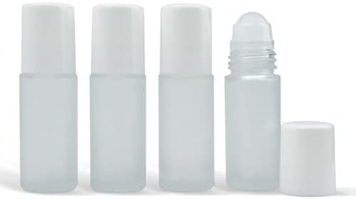 Големи флакони за многократна употреба Grand Parfums от матирано стъкло, на роли с блестящи бели пластмасови капаци 1,0 грама / 30 мл за на етерични масла (4 опаковки)