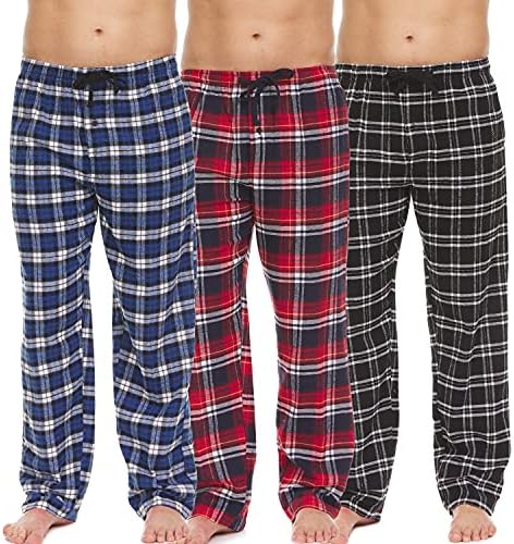 Пижамные панталони за мъже - 3 серии по пижамных панталони Памучни Фланелен Панталон в клетка за почивка, Удобни пижамные панталони