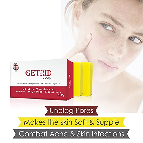 GETRID (2 х 75 г Тръпчив сапун за лице и тяло, обогатен салицилова киселина и сяра / Сяра Почистване шоколад за кожа, склонна към появата на пъпки и петна Защитно сапун за мазна кожа