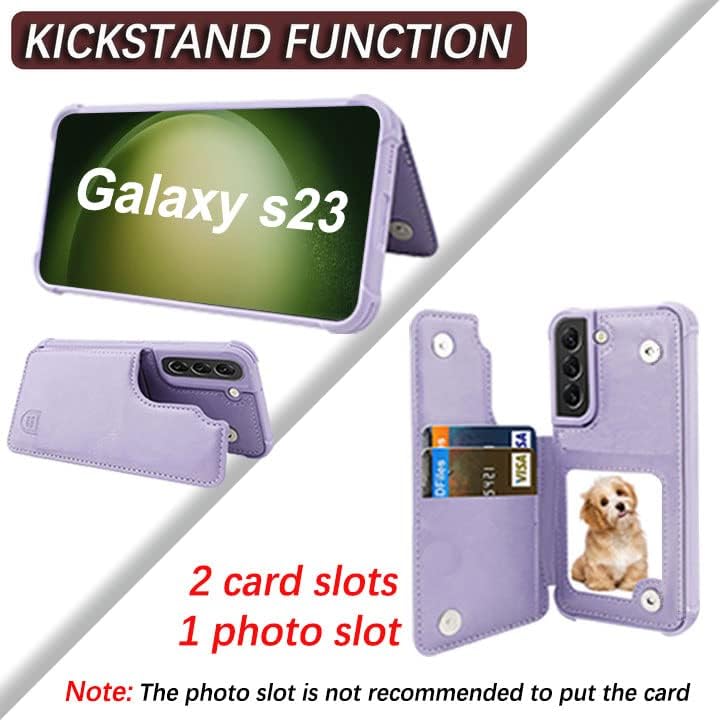 Чанта-портфейл VANAVAGY Galaxy S23, Кожен Флип калъф-награда За телефон, Подходящ За Магнитно закрепване с Автомобилен RFID заключване, Притежател на кредитна карта, Стойка, Защитен Калъф за Samsung Galaxy s23 5G, Лилаво-Виолетов