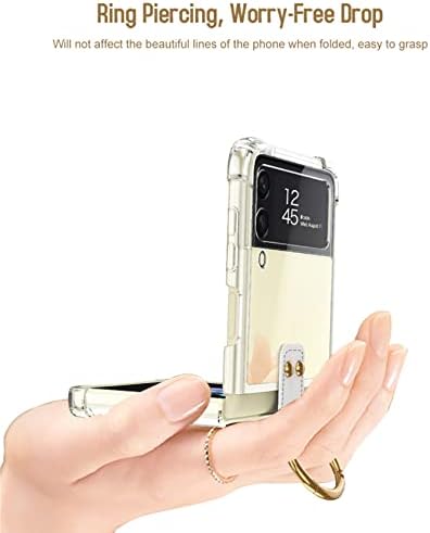 Калъф AnMengXinLing Galaxy Z Flip 4 с S Pen, Притежател на пръстена + Притежател на S Pen + стойка, изключително тънък прозрачен калъф z flip 4, Прозрачен устойчив на удари тънък твърд корпус за PC Galaxy Z Flip 4 2022