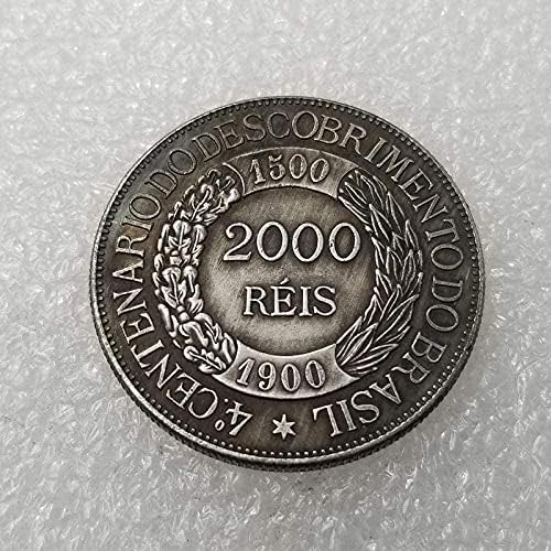 Старинни Занаяти 1900 Бразилия 2000 Месинг Сребърно Покритие Стар Сребърен Долар Сребърни Монети #1818