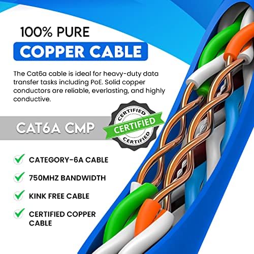 Малките разлики Cables Ethernet Кабел основа cat6a 1000 фута | Черен Проводник на Кабел основа cat6a Plenum (CMP) | - Сертифицирана Чиста Мед | Неекранирана Усукана двойка (UTP) | Високоскоростен кабел основа cat6a